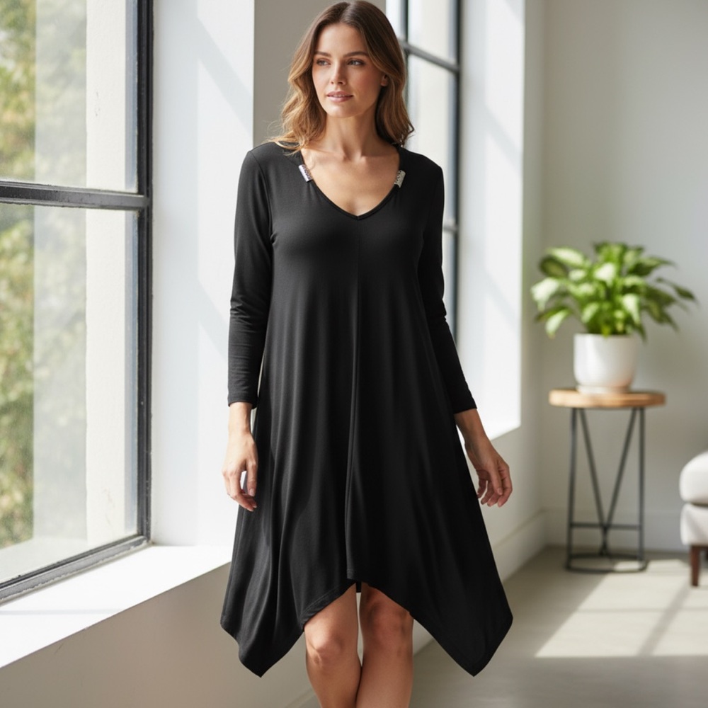 ZOE by Michael Phillips Black Handkerchief Dress With Embellished Collar